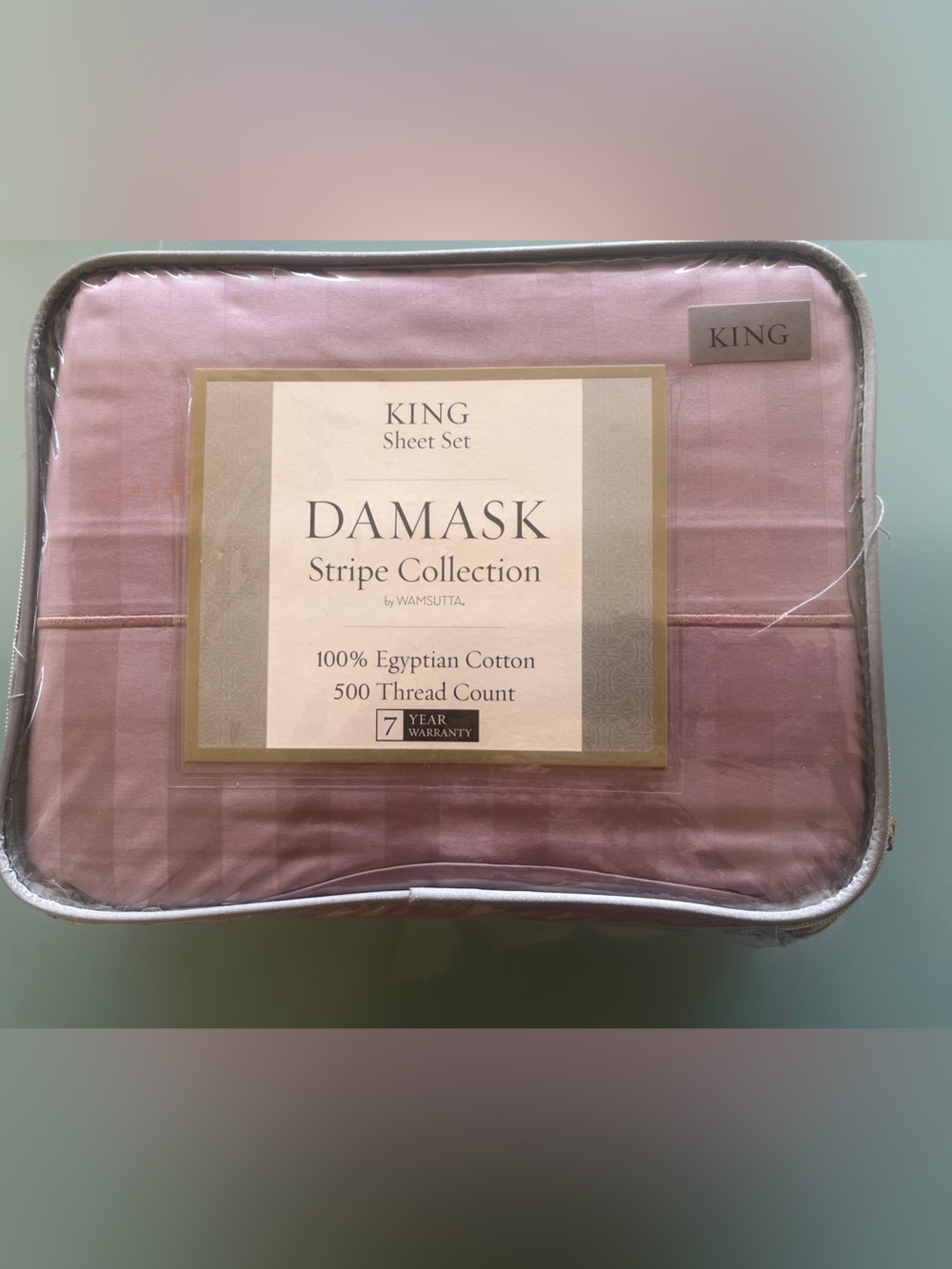 NWT Wamsutta Damask Stripe 500-Thread-Count Egyptian Cotton Sheet Set king Lilac